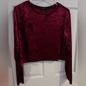 Forever 21 Burgundy Red Wine Crushed Velvet Long Sleeve Crop Top